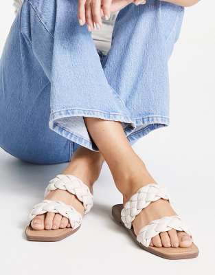steve madden white slip on sandals