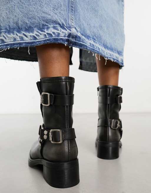 Leather biker boots