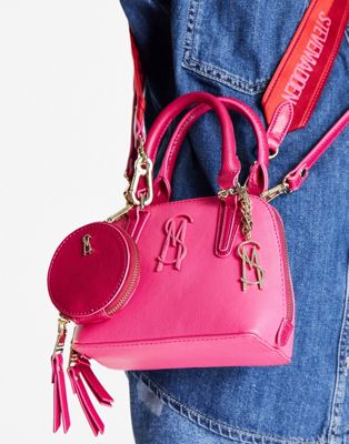 Steve Madden Bruling top handle cross body bag with logo taping strap in hot pink