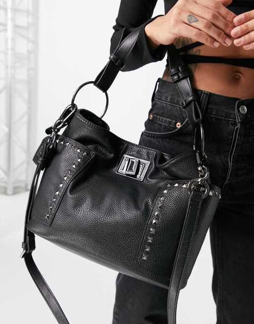 Steve Madden Bsara slouchy studded tote bag in black