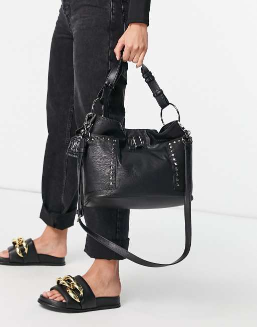 Steve Madden Bsara slouchy studded tote bag in black