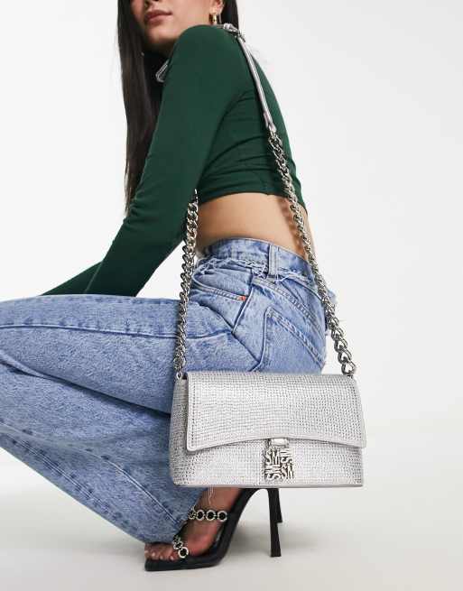 Steve Madden – Bsheeny – Srebrna torebka na ramię zdobiona strasami