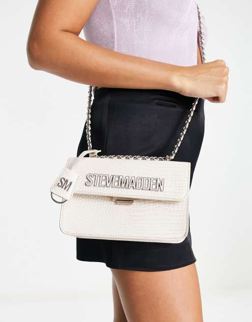 Steve Madden - Bstakes - Crossbodytas met logo, ketting en croc-effect in wit