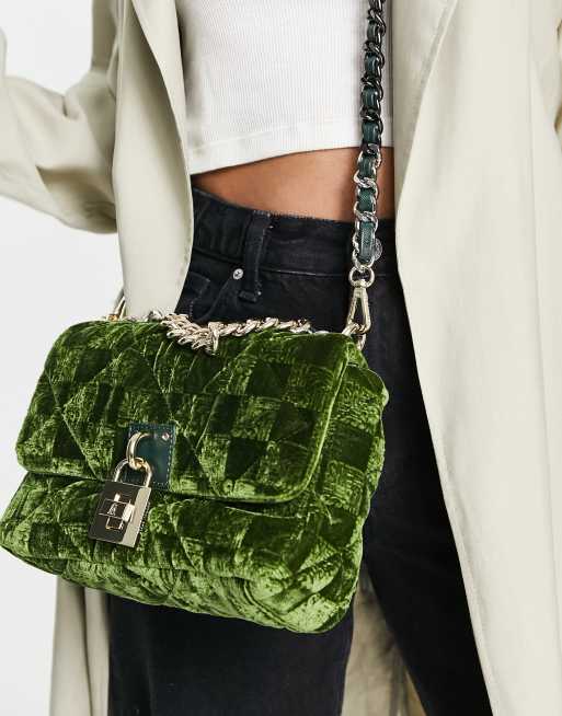 Steve Madden Bterra crossbody bag in quilted checkerboard green velvet