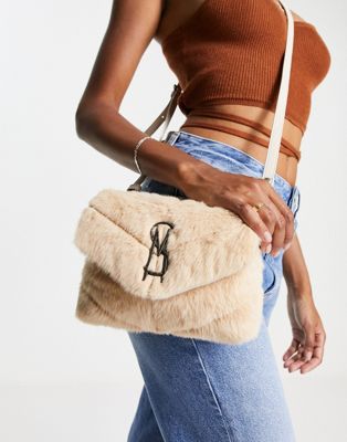 Steve Madden Btoy small quilted cross body bag in taupe faux fur - ASOS Price Checker