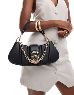 Steve Madden Btwyla cresent shoulder bag with chain detail and lock clasp in black