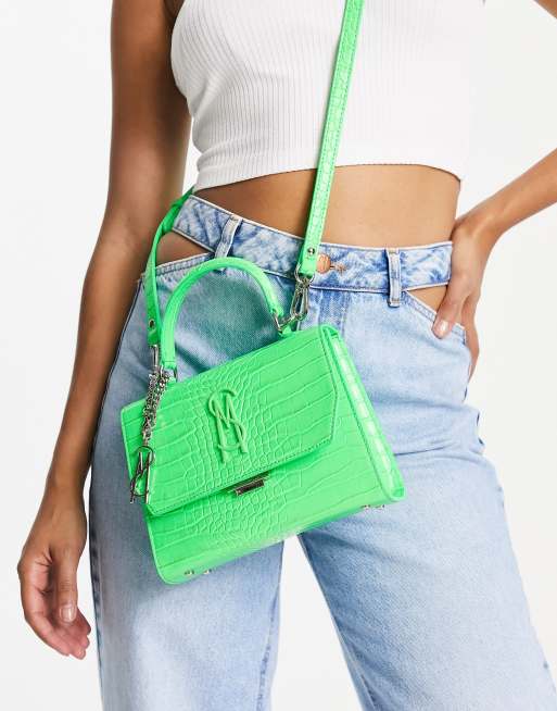 Steve Madden Burgent cross body bag in bright green croc ASOS
