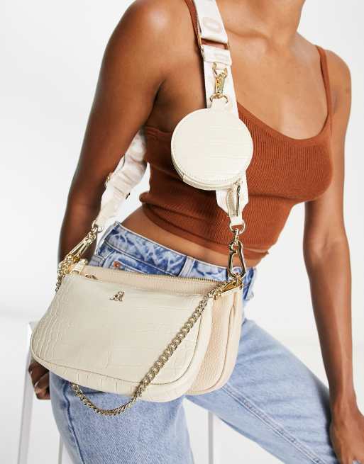 Steve Madden - Burgent - Crossbodytas met meerdere etuitjes in botwit met krokodillenmotief 