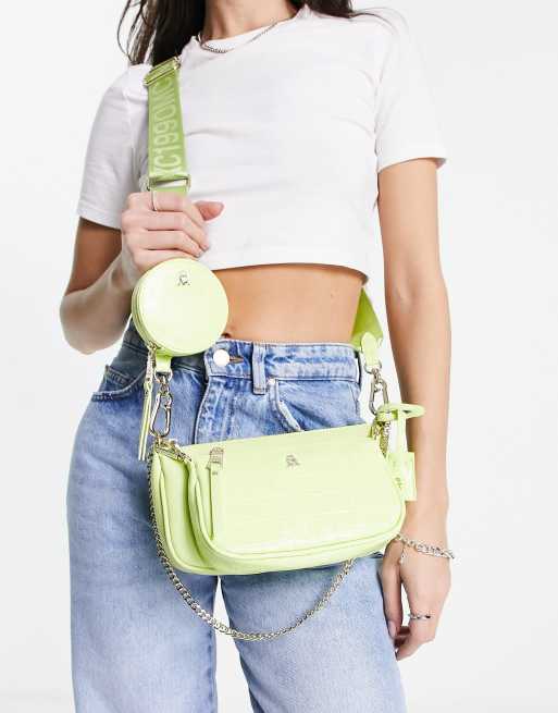 Steve Madden – Burgent – Limonkowa torebka crossbody z motywem skóry krokodyla