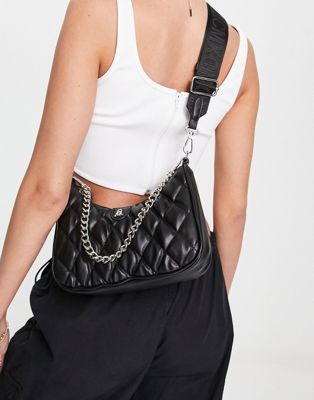 Steve Madden BVital quilted cross body with chain strap in black