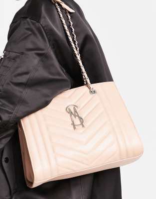 Sac Fourre-tout Steve Madden Matelassé Noir - Portefeuille à Rabat Et 2 Bandes - Coffret Cadeau