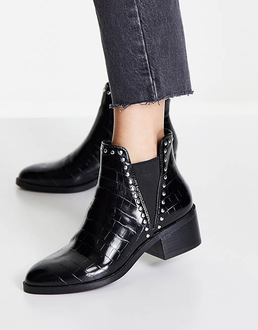 Steve Madden cade low ankle boots in black croc 