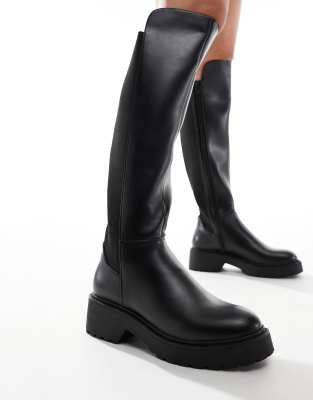 Steve Madden - Callback - Kniehohe klobige Reitstiefel in Schwarz