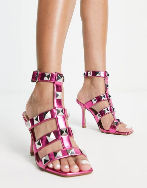 Civil Aguanieve Masculinidad Steve Madden Capri studded heeled sandals in bright fuschia | ASOS