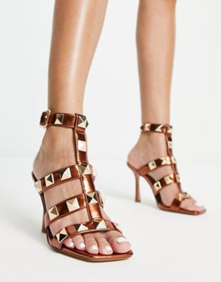Steve Madden Capri studded heeled sandals in rust
