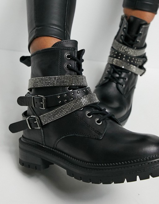 Steve Madden Captain chunky ankle boot with buckles in black