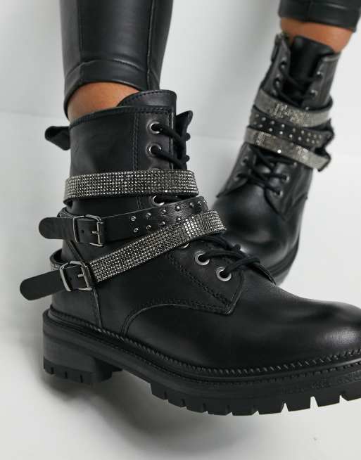 Steve chunky ankle boot buckles in black ASOS