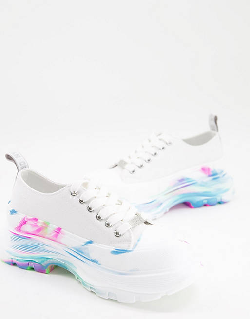 Steve Madden Capulet flatform trainers in white with rainbow marble sole