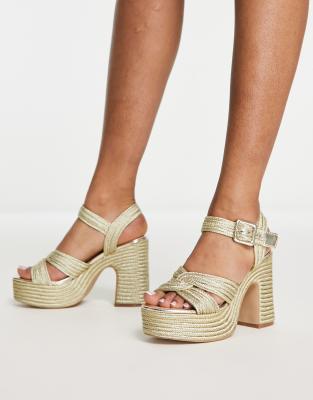 Steve Madden Carisma Heeled Rope Sandal In Gold ModeSens