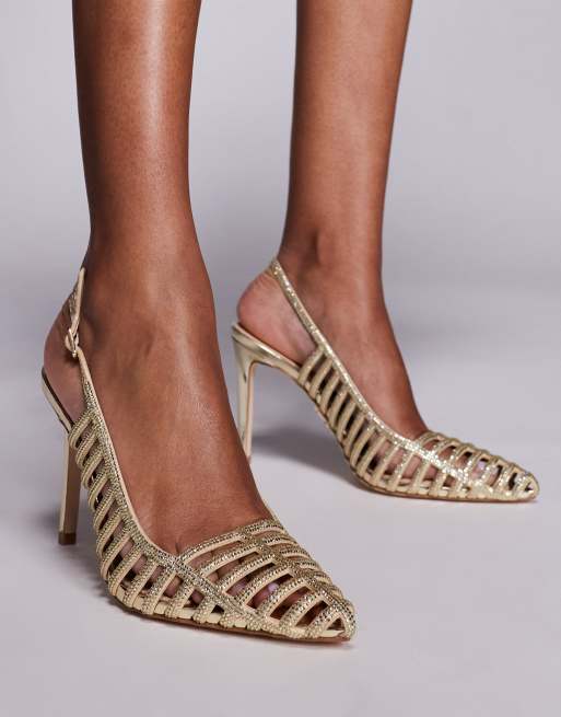 Steve Madden – Carleigh – Guldfärgade pumps med klack och remmar, 2 av 4