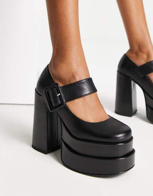 Steve Madden Carly mary jane platforms in black leather ASOS