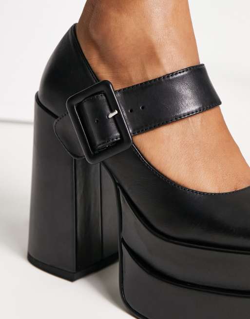 Steve Madden Carly mary jane platforms in black leather ASOS