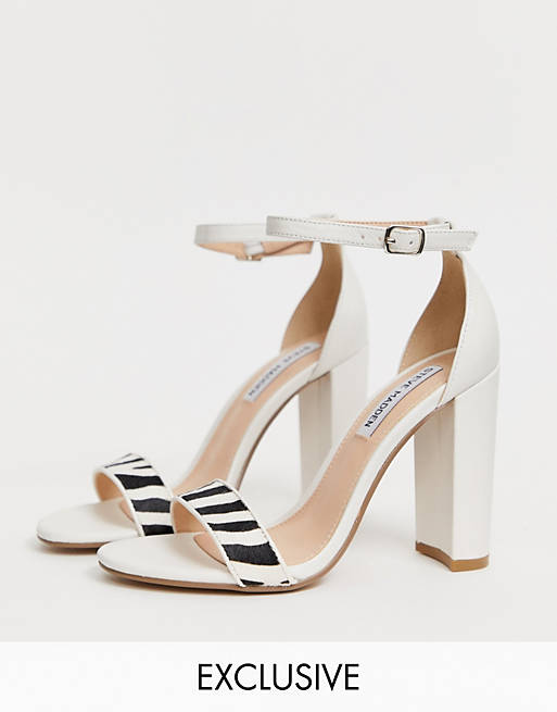 Steve Madden Carrson white leather heeled sandals with zebra detail