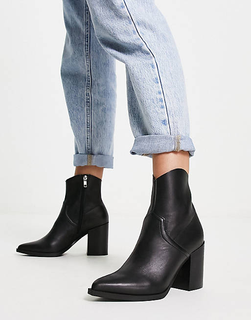 Steve Madden Cate heeled boots in black leather | ASOS