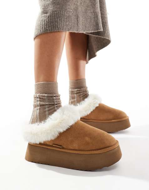 Steve Madden chaplin real suede faux fur lined slippers in brown - view 1