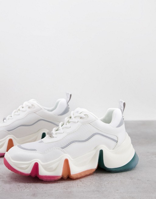 Steve Madden Charizma chunky rainbow sole trainers in white