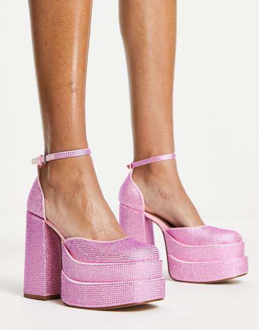 Steve Madden - Charlize - Schoenen met gestapelde plateauzool in roze siersteentjes