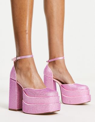 Steve Madden Charlize stacked platform shoes in pink rhinestone