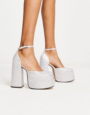 Steve Madden Charlize stacked platform shoes in silver rhinestone - ASOS Price Checker