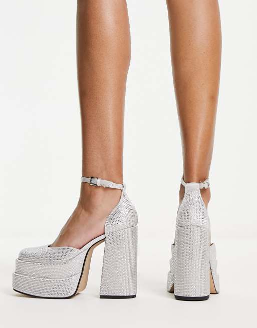 Steve Madden Charlize stacked platform shoes in silver rhinestone