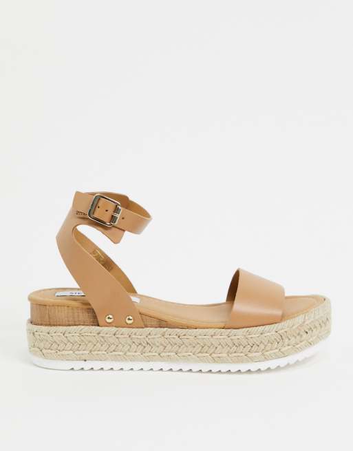 Steve Madden chaser leather espadrille platform sandals in tan leather | ASOS