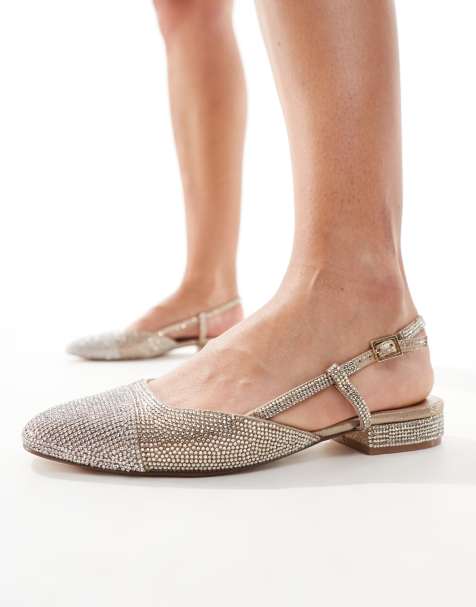 Steve Madden Cherish embellished toe cap heeled ballets with bow in gold - view 1