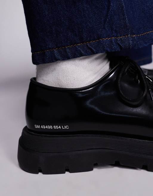 Steve Madden chunky black lace up loafers in black, 3 of 4