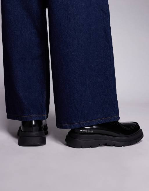 Steve Madden chunky black lace up loafers in black, 4 of 4