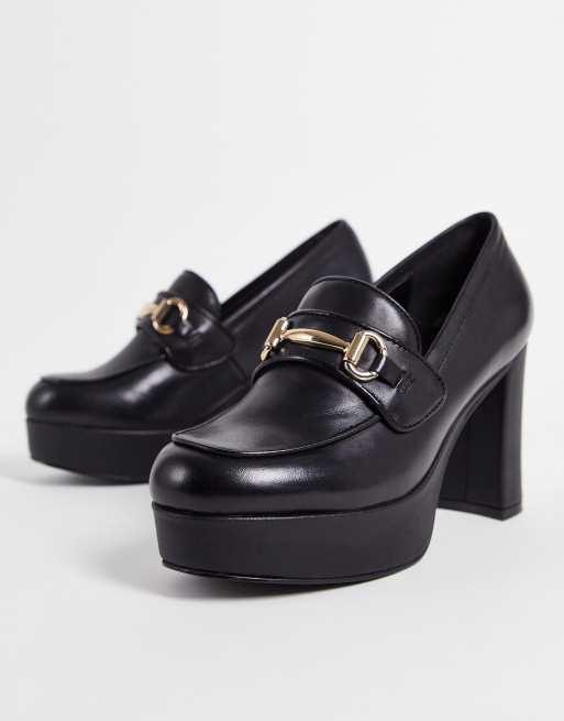 Steve Madden Cindie 90s leather heeled loafers in black | ASOS