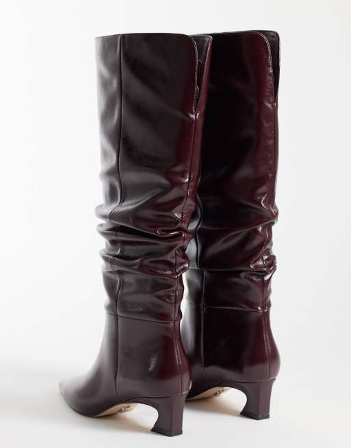 Steve Madden Clear Out kitten heel ruched knee boots in burgundy, 2 of 4
