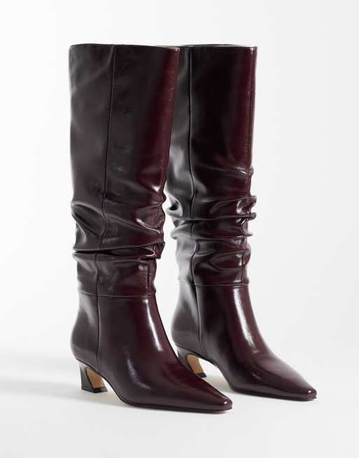 Steve Madden Clear Out kitten heel ruched knee boots in burgundy, 4 of 4