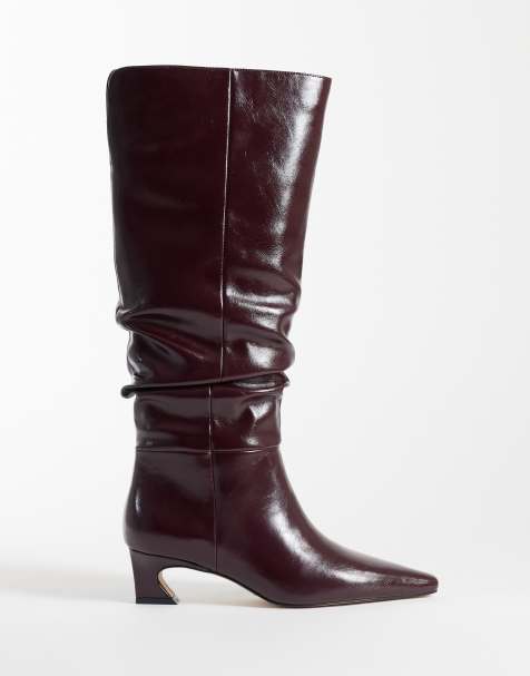 Steve Madden Clear Out knähöga boots med taxklack och rynkning i vinröd - view 1