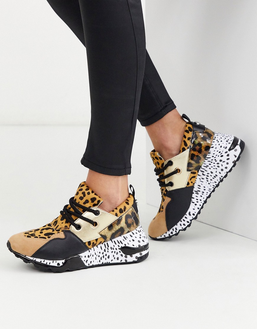 Steve Madden – Cliff – Sneakers med tjock sula och olika leopardmönster-Flerfärgad
