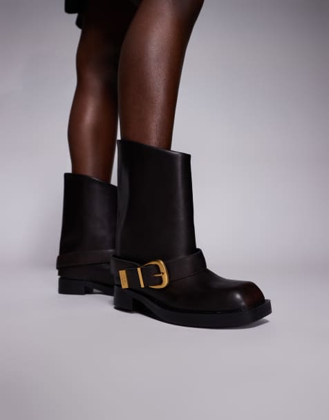 Steve Madden – Climax – Bruna boots med spänne och nedvikt design - view 1