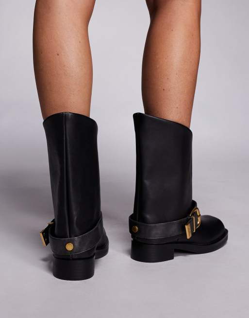 Steve Madden Climaxx buckle detail square toe leather boot in distressed black, 2 of 4
