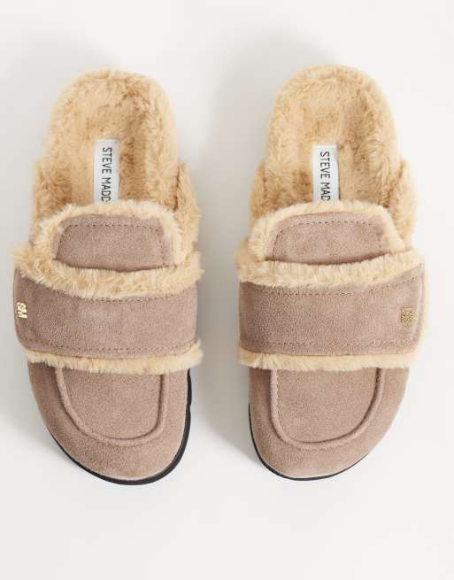 Steve Madden clogs i fuskfårskinn i mushroom, 2 av 4