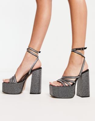 Steve Madden Cocktails Platform Sandals In Rhinestone-silver