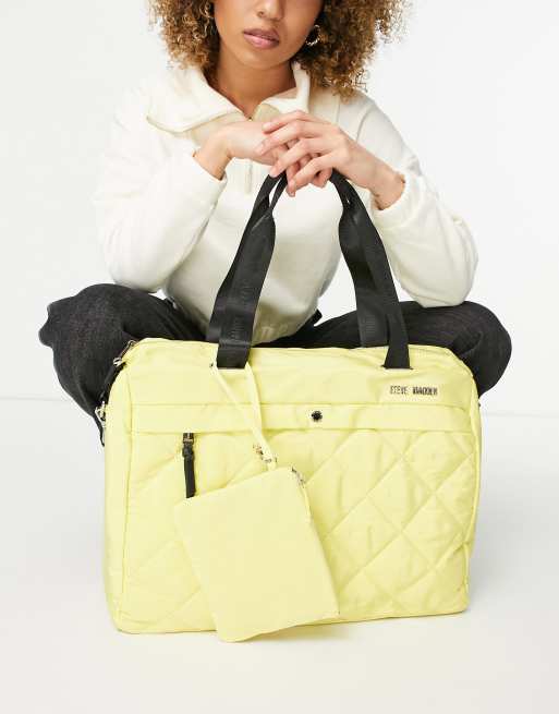 Steve Madden condo quilted large tote with quilted tote bag in yellow