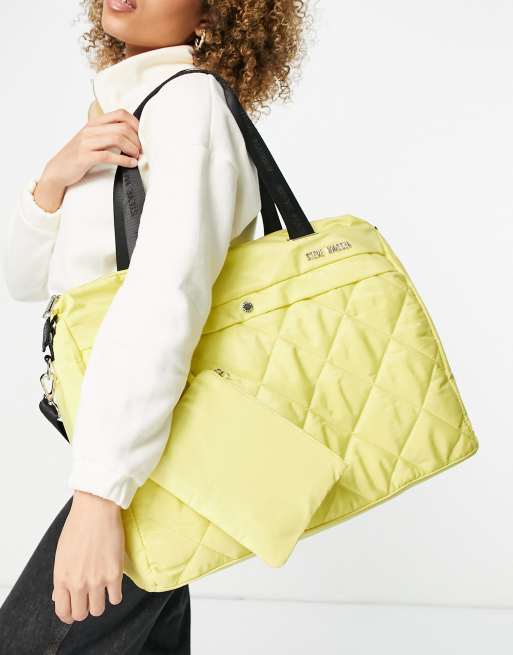 Steve Madden condo quilted large tote with quilted tote bag in yellow