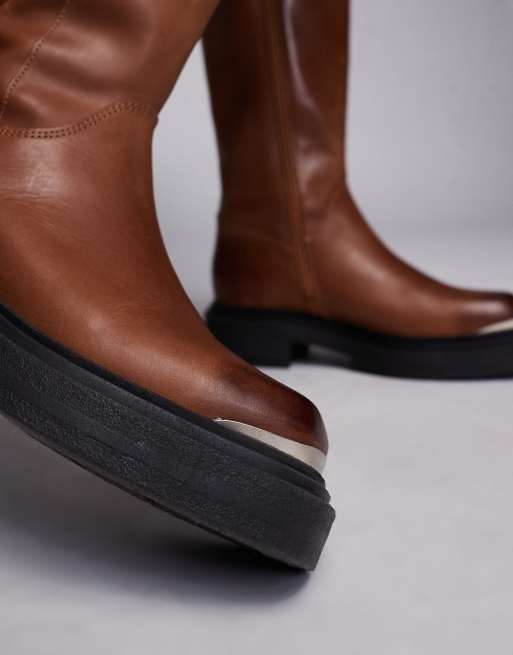 Bottes Cuir Steve Madden 'Asabby' - Taille US 7.5 Femme - Marron - Bottes Genou à Talon Bas - Portées Une Seule Fois